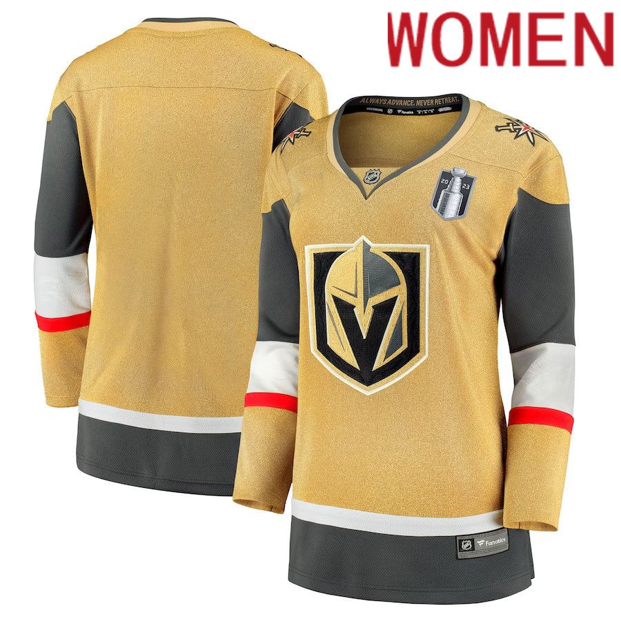 Women Vegas Golden Knights Fanatics Branded Gold 2023 Stanley Cup Final Home Breakaway NHL Jersey